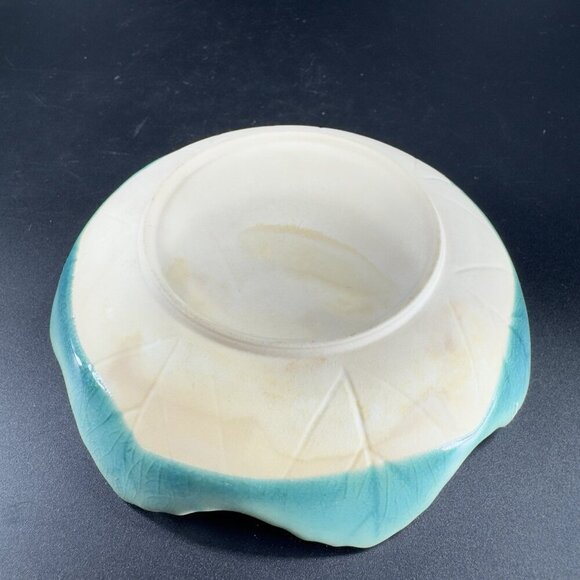 Vintage Japanese Ceramic Leaf Dish Plate Turquoise Crackle Glaze Spoon Rest VTG - Picture 12 of 12